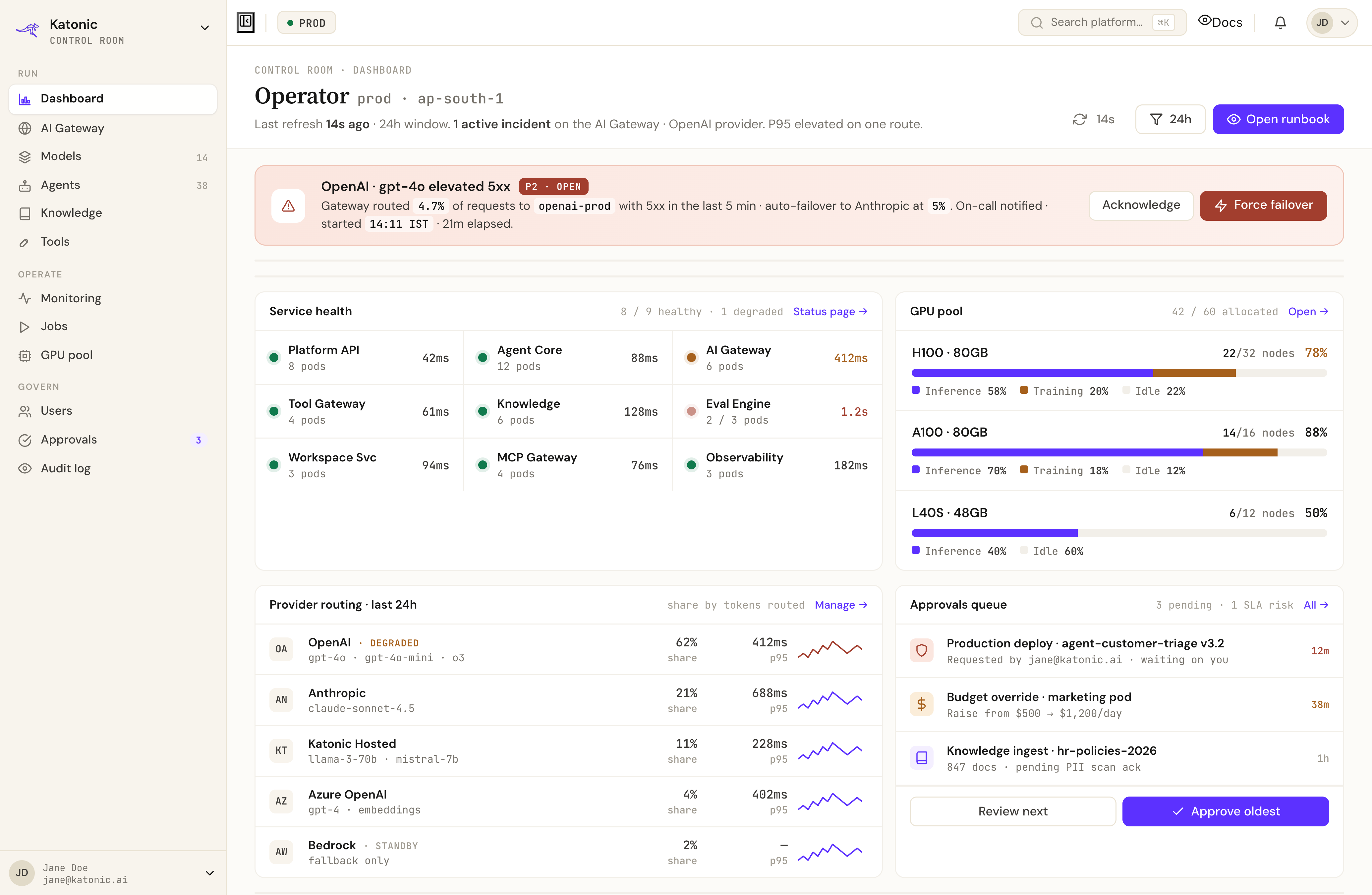 01 · Dashboard · operator incident-aware